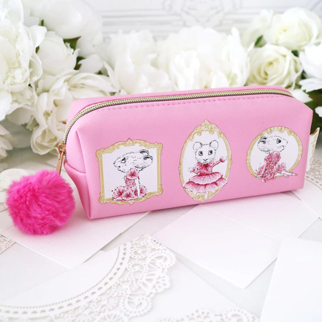 Princess Rapunzel Character Single Zipper Light Pink Pencil Case