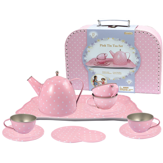 Children's Pink Tin Tea Set In Suitcase 15Pcs