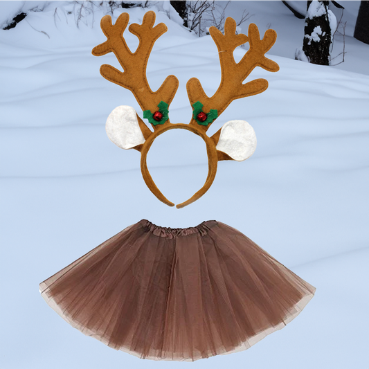 Christmas Reindeer Antler Headband and Tutu Set