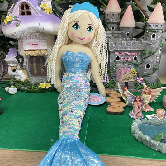 Cotton Candy Shelly The Blue Iridescent Flip Sequined Mermaid Doll