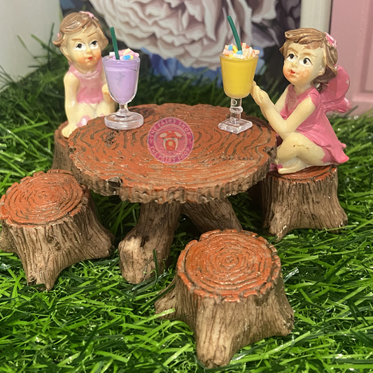 Fairy Garden Tree Stump Chairs and Table