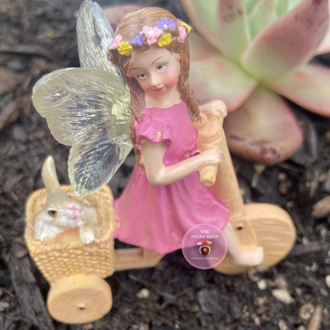 Fairy on a Bicycle with Bunny Figurine