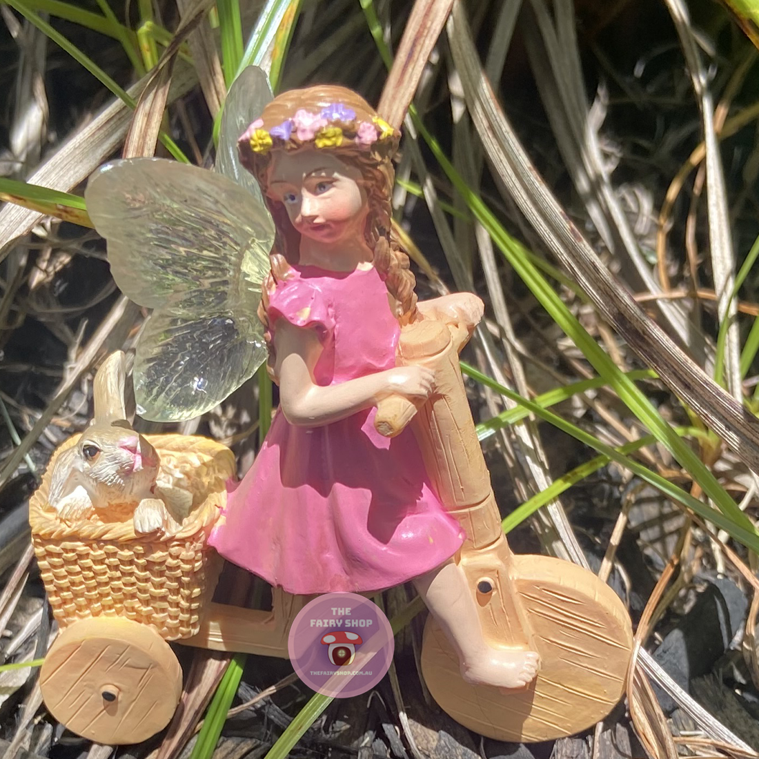 Fairy on a Bicycle with Bunny Figurine