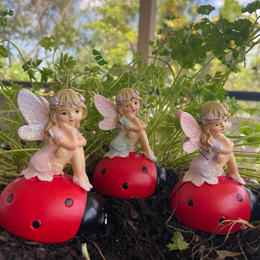 Fairy Sitting on Ladybug Figurine