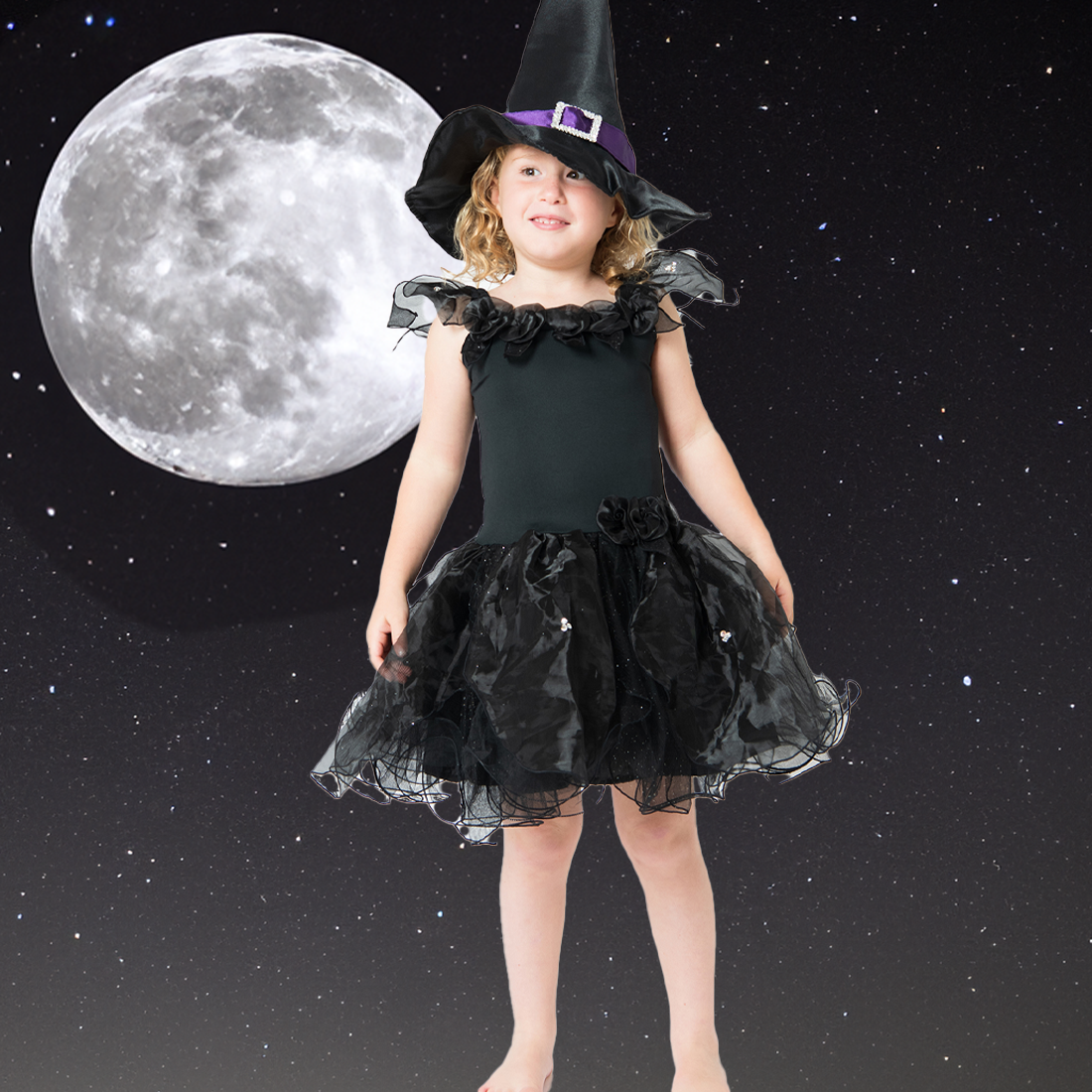 Girls Hocus Pocus Halloween Black Witch Fairy Dress