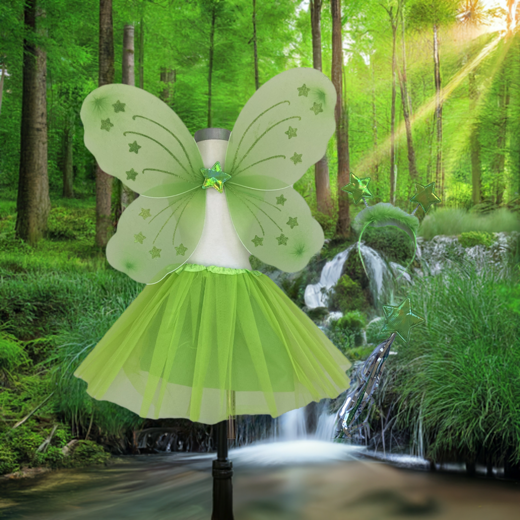 Lime Green Fairy Tutu Wing Wand Headband Dress Up Set