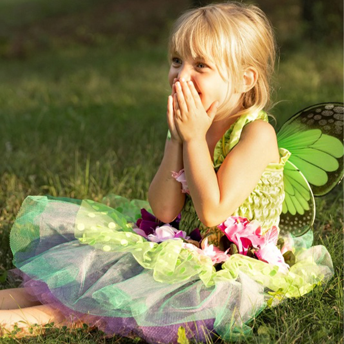 Green Fairy Blooms Deluxe Dress with Wings