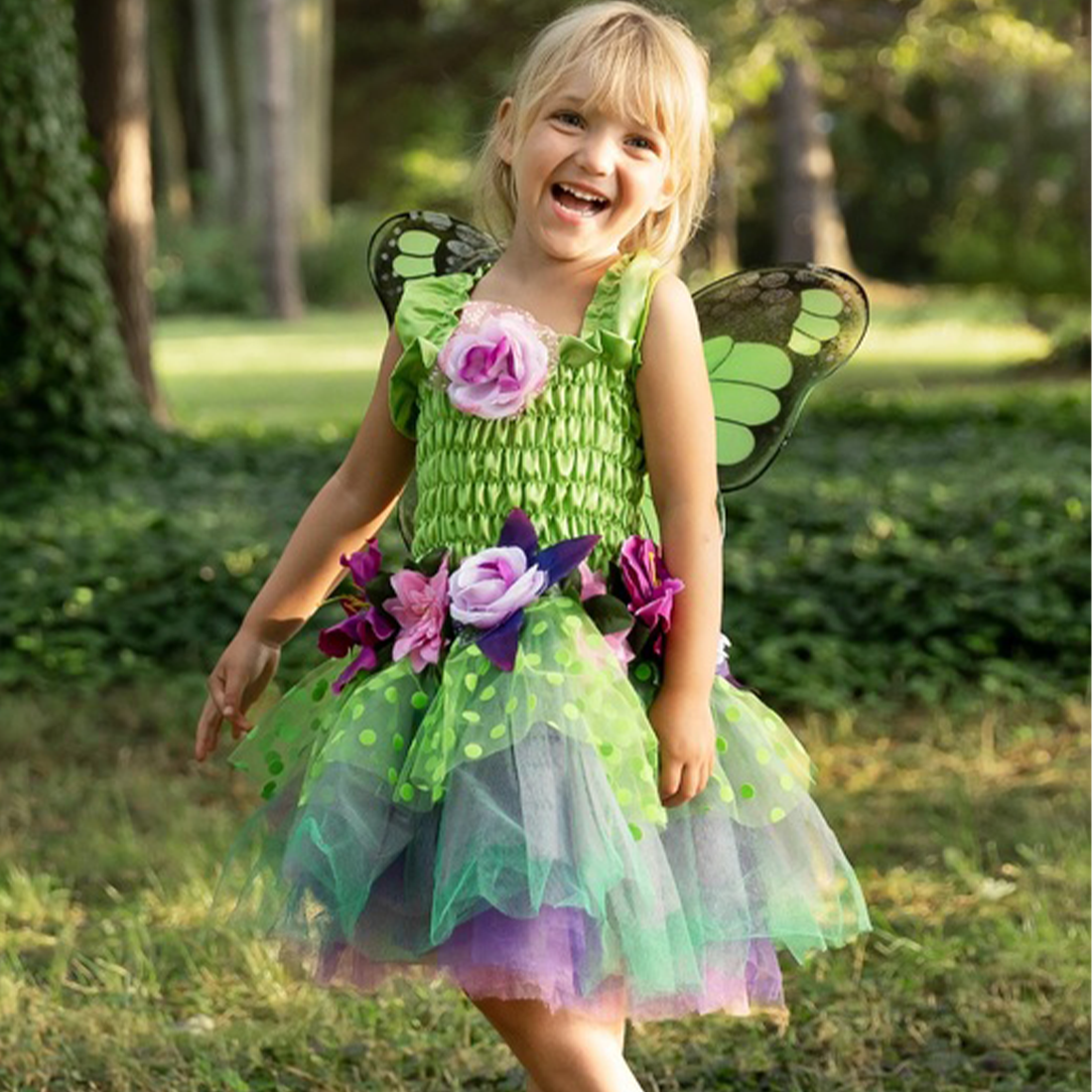 Green Fairy Blooms Deluxe Dress with Wings