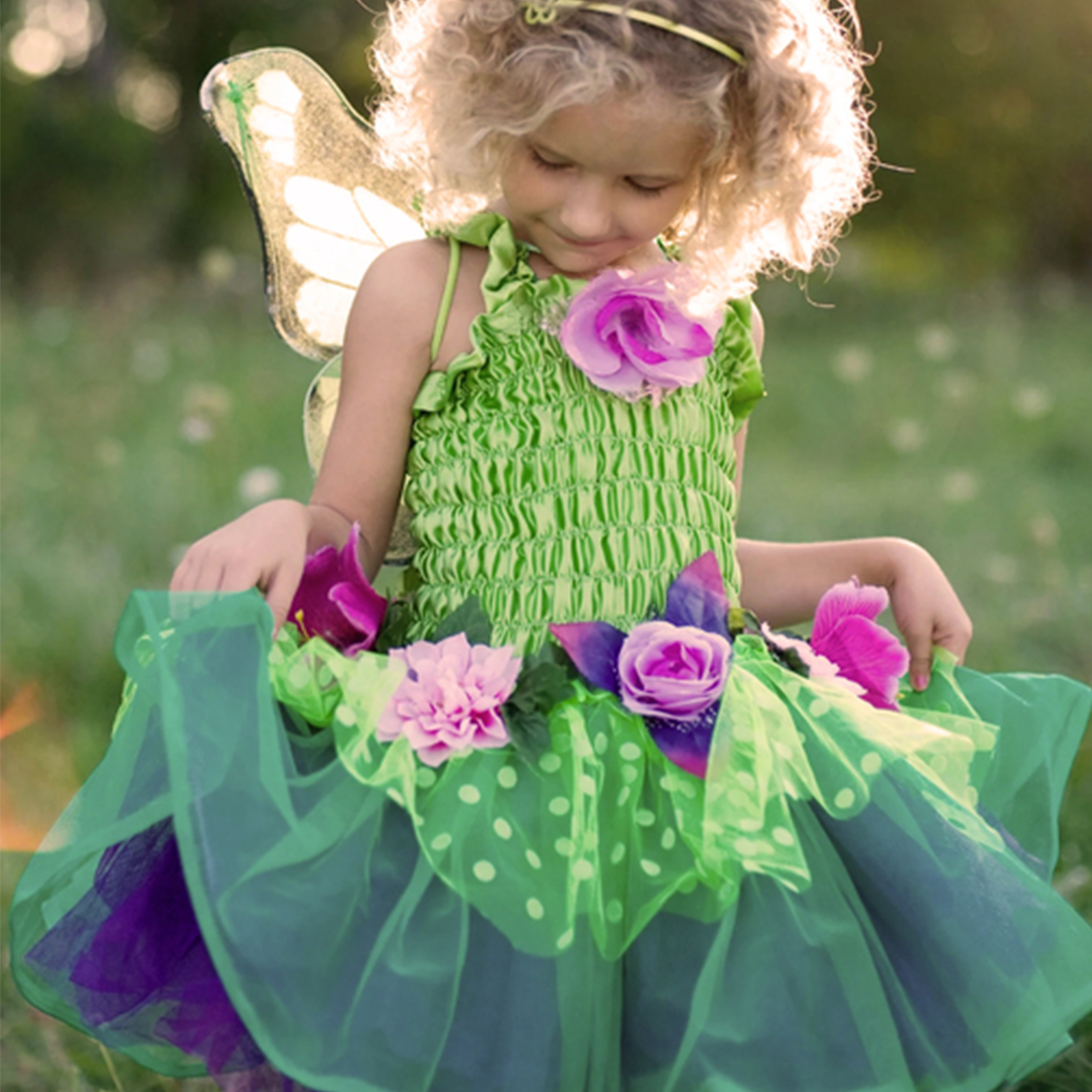 Green Fairy Blooms Deluxe Dress with Wings