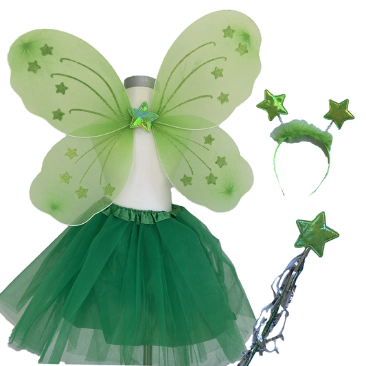 Green Fairy Tutu Wing Wand Headband Dress Up Set