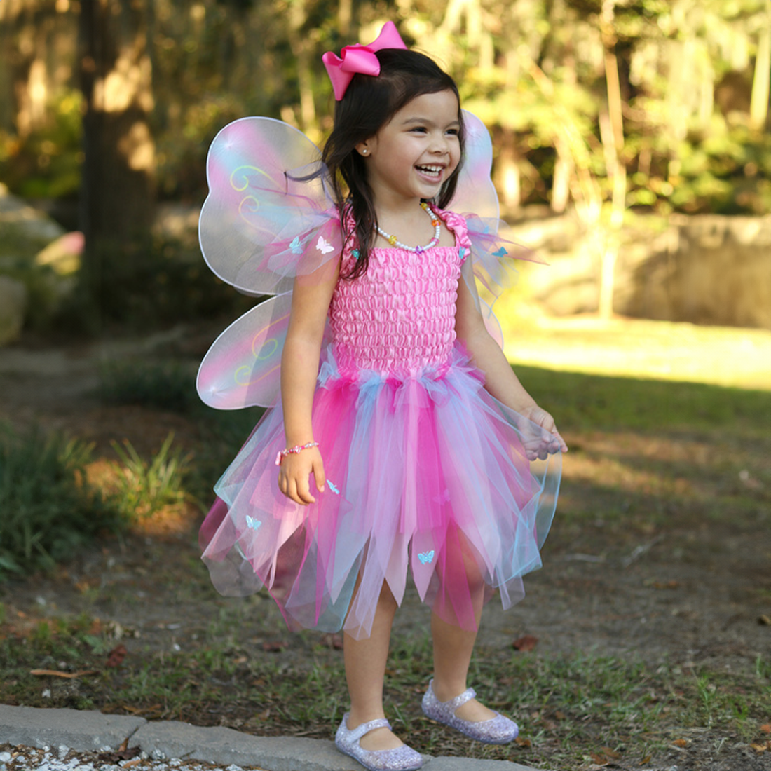 Pink Butterfly Dress & Wings with Wand - Size 5-6