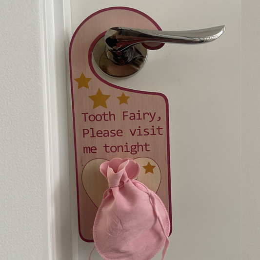 Pink Tooth Fairy Door Hanger With Pouch