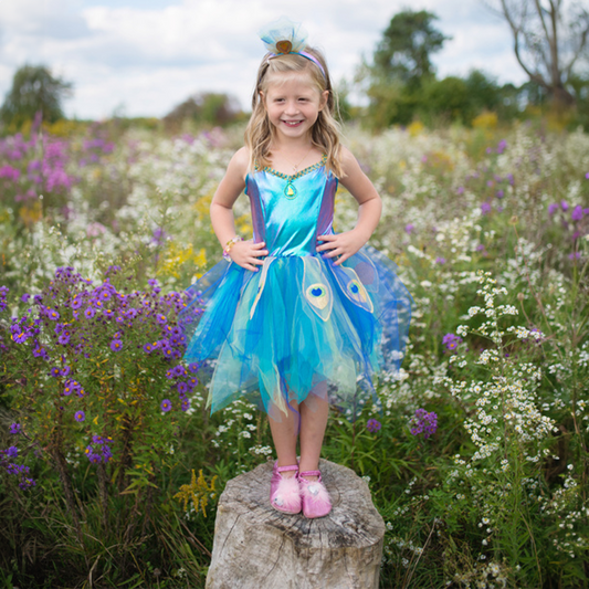 Pretty Peacock Fairy Dress & Headband - Size 5-6