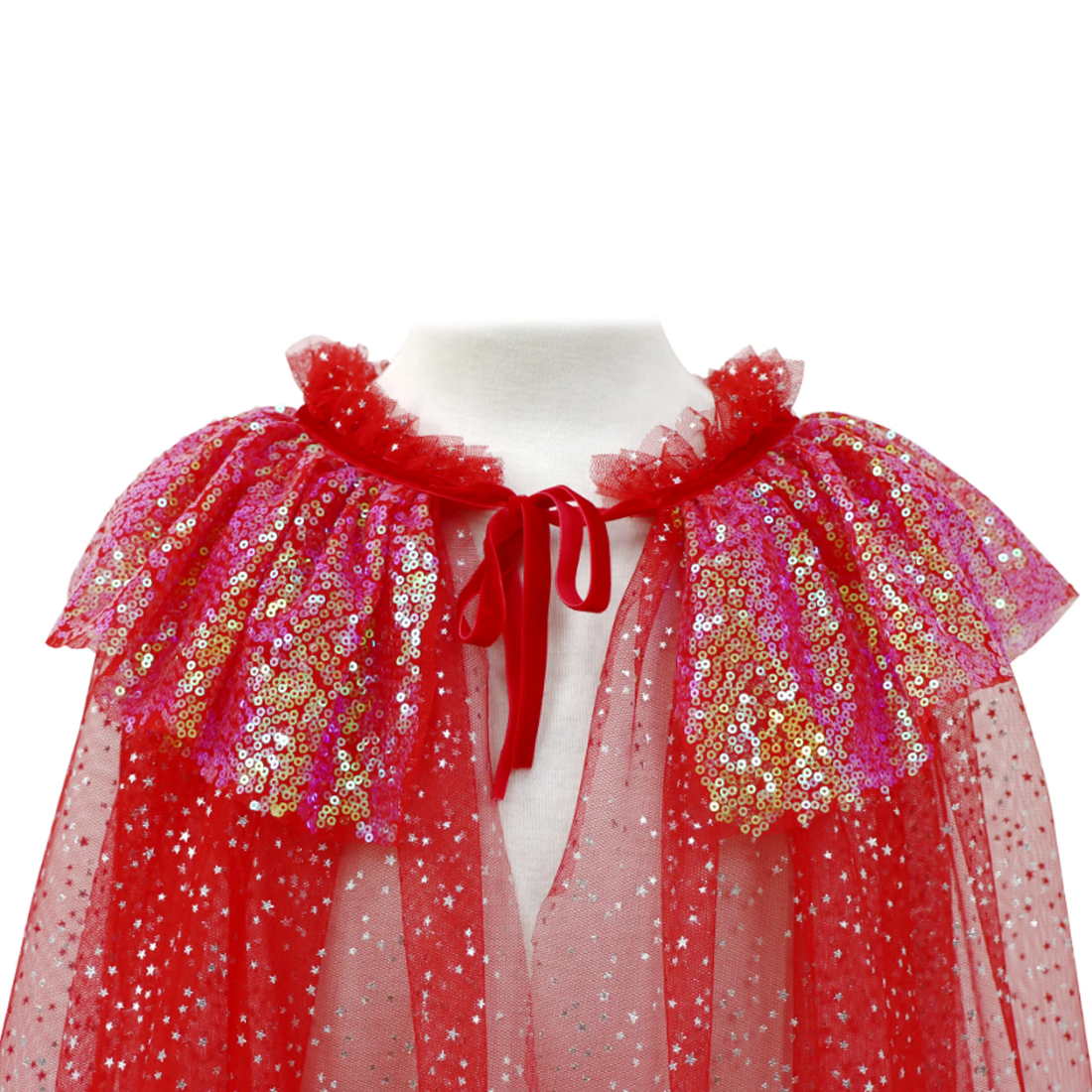 Red Twinkling Sequin Trim Cape