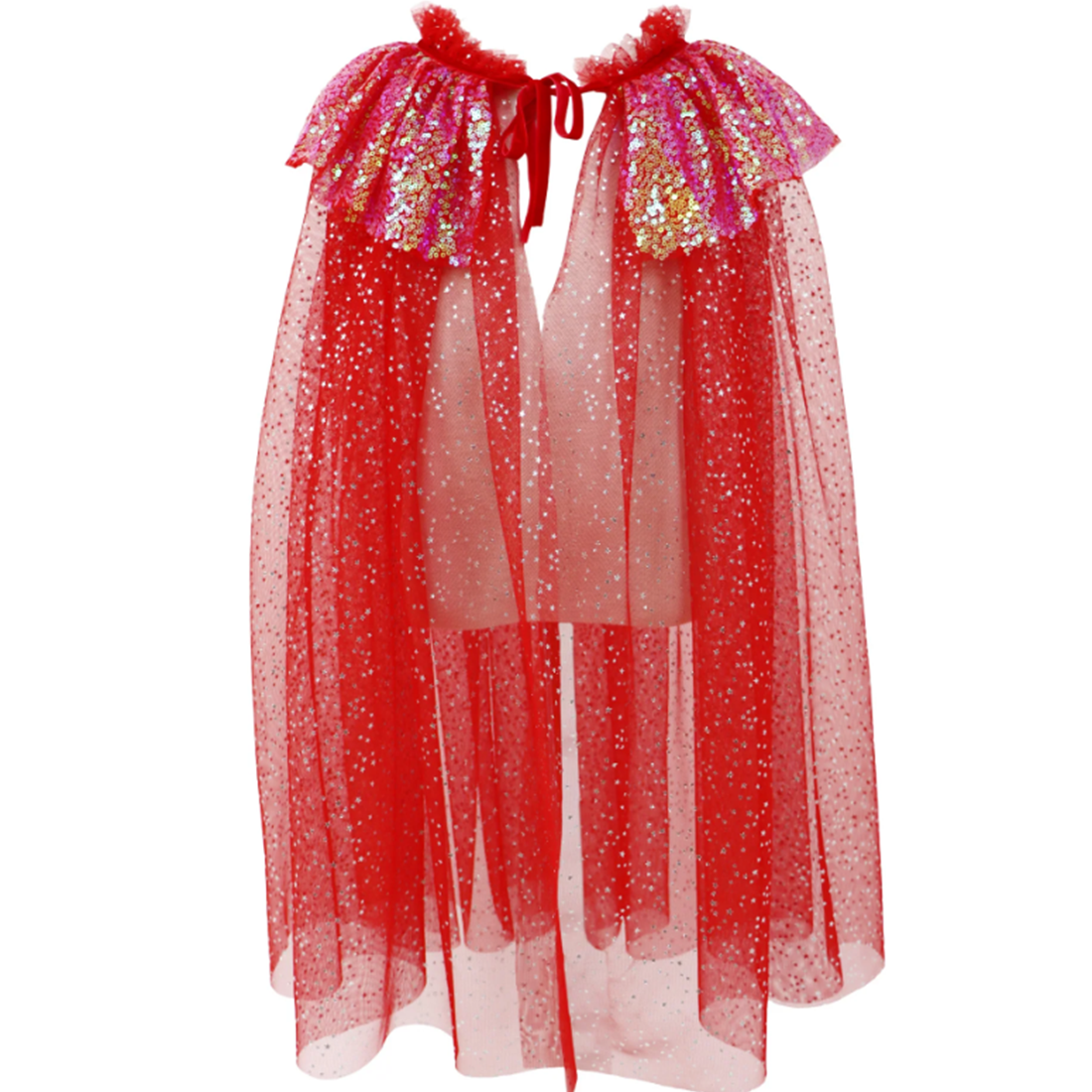 Red Twinkling Sequin Trim Cape