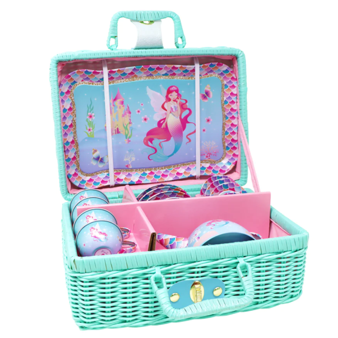 Shimmering Mermaid Tea Set in a Basket