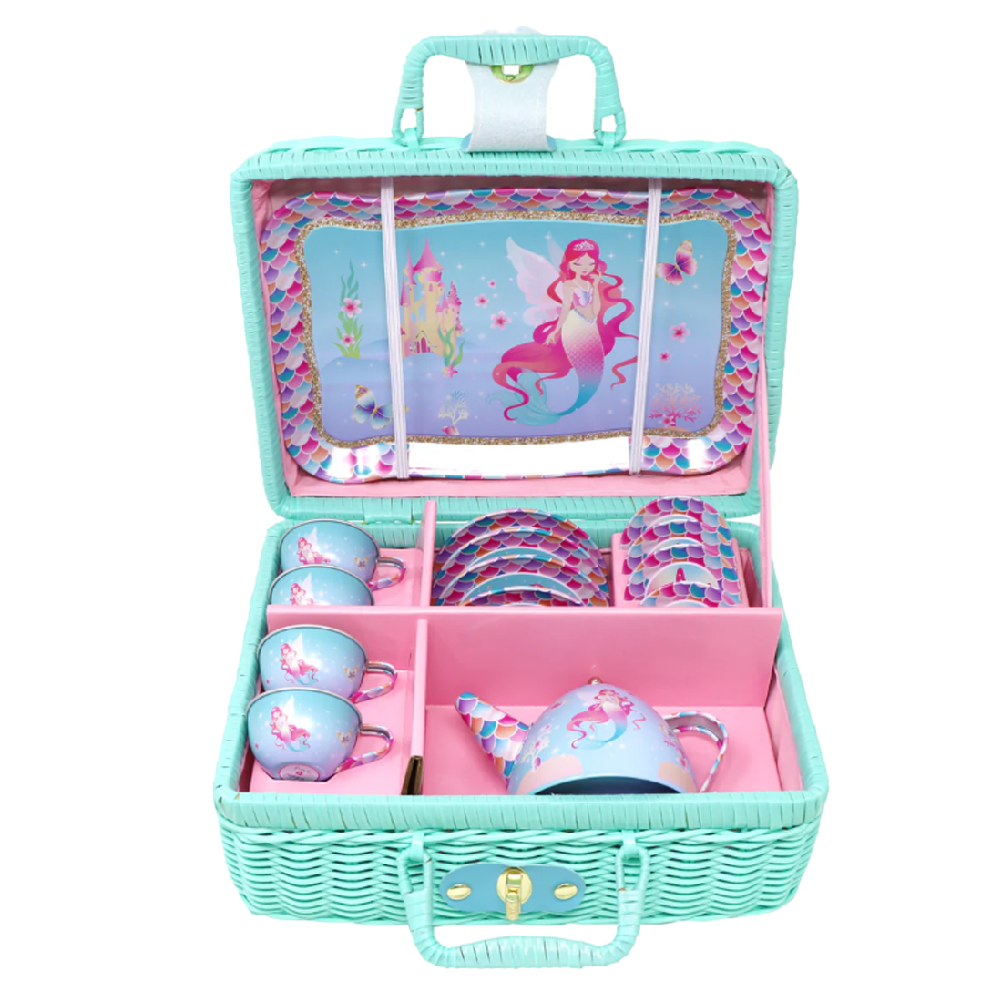 Shimmering Mermaid Tea Set in a Basket