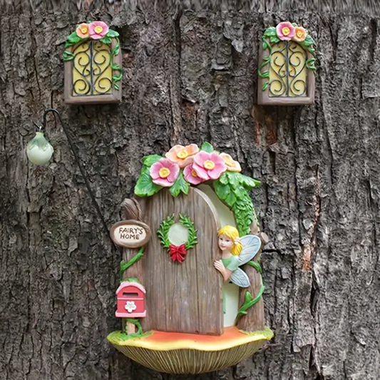 4 Piece Fairy Door With Windows Set