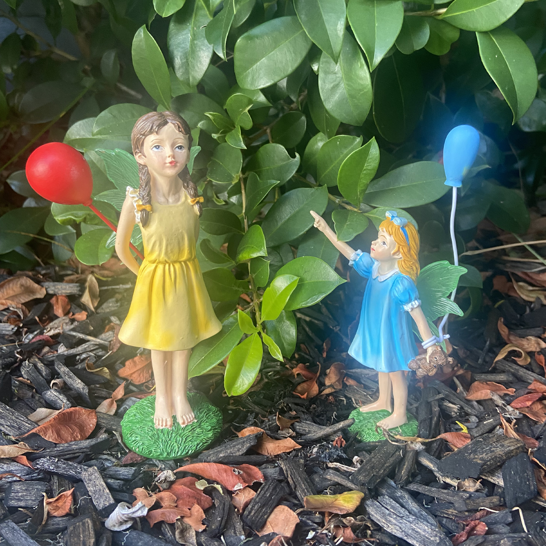 Two Fairy Sister Figurines With Balloons