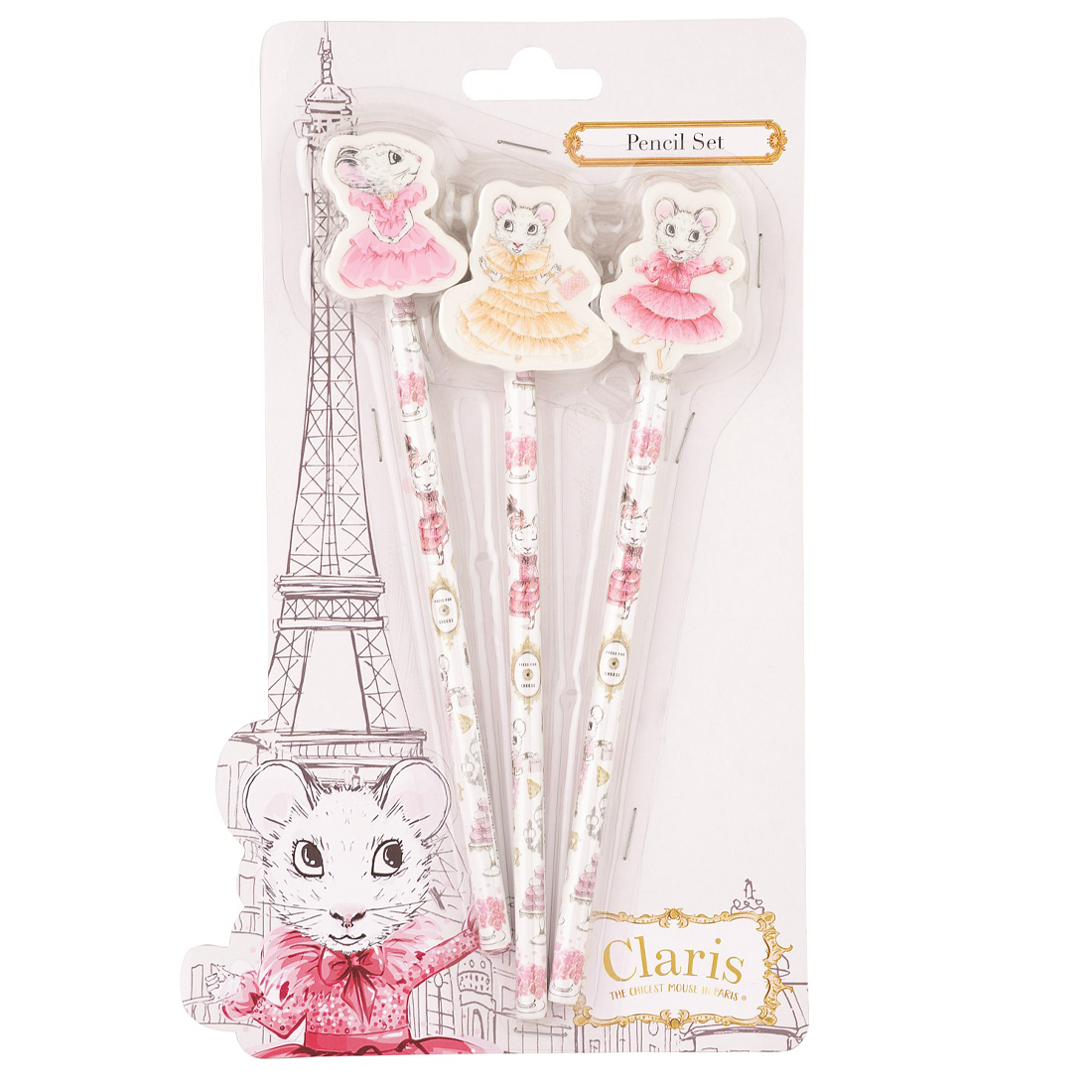 Claris The Mouse Pencils Trio with Eraser Tops