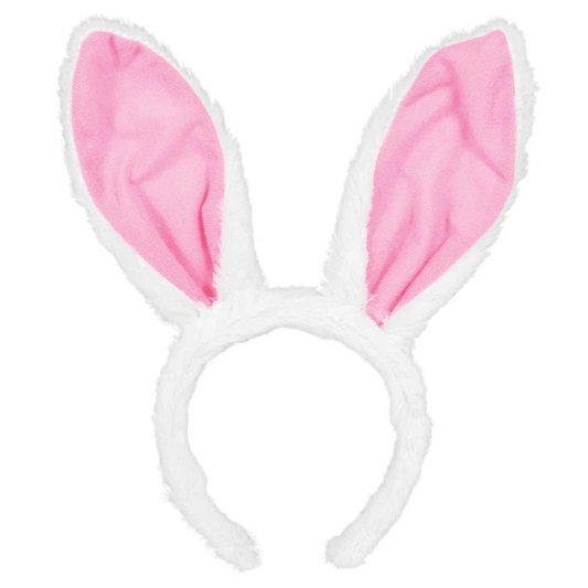 Easter Plush Pink and White Bunny Ears Headband