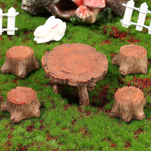 Fairy Garden Tree Stump Chairs and Table