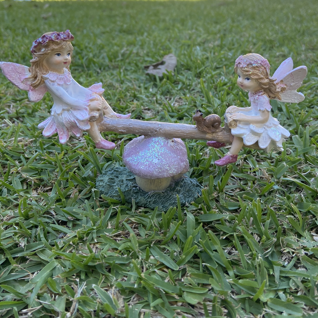 Flower Fairy Friends on a Mushroom Seesaw Figurine