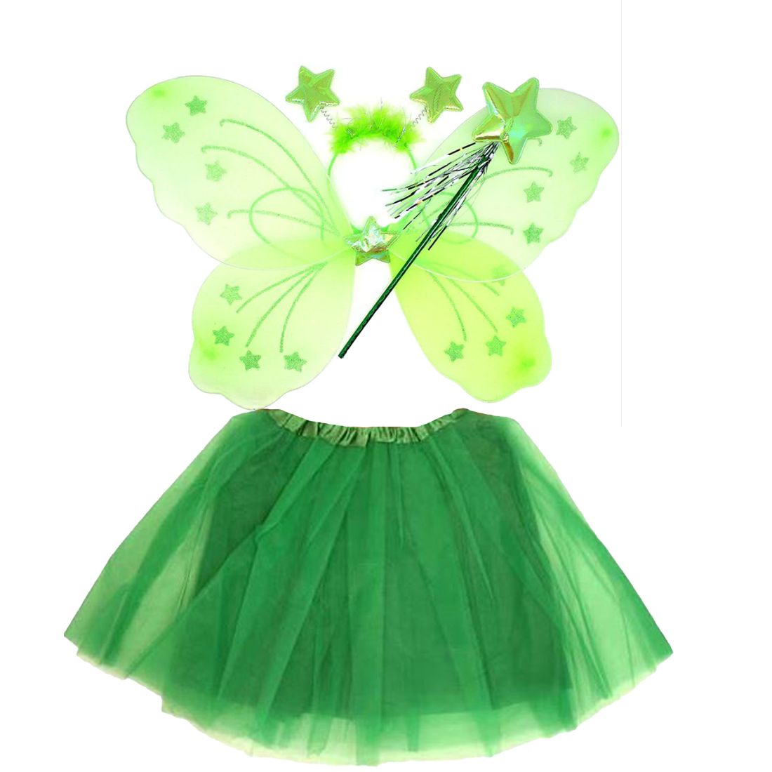 Green Fairy Tutu Wing Wand Headband Dress Up Set