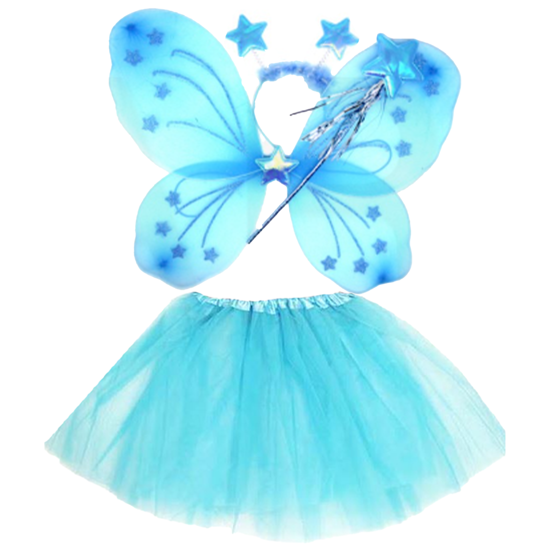 Light Blue Fairy Tutu Wing Wand Headband Dress Up Set