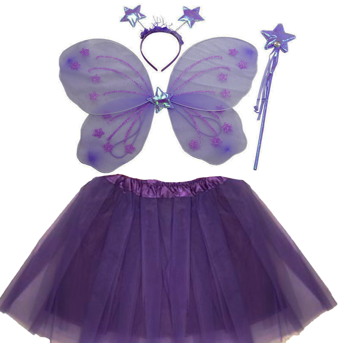 Purple Fairy Tutu Wing Wand Headband Dress Up Set