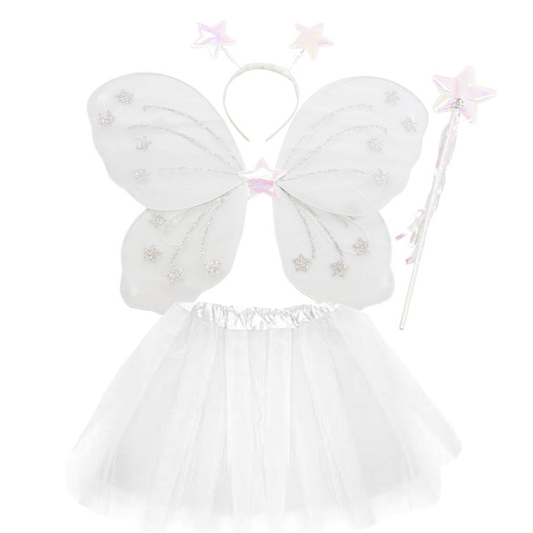 White Fairy Tutu Wing Wand Headband Dress Up Set